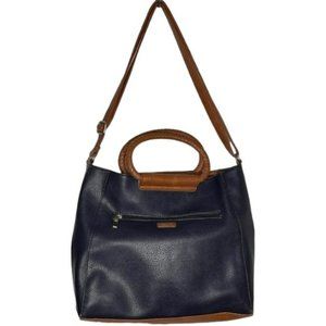 Relic Versatile Pebbled Faux Leather Bag  - Navy/Tan - 13" w x 3.5" d x 11.5” h